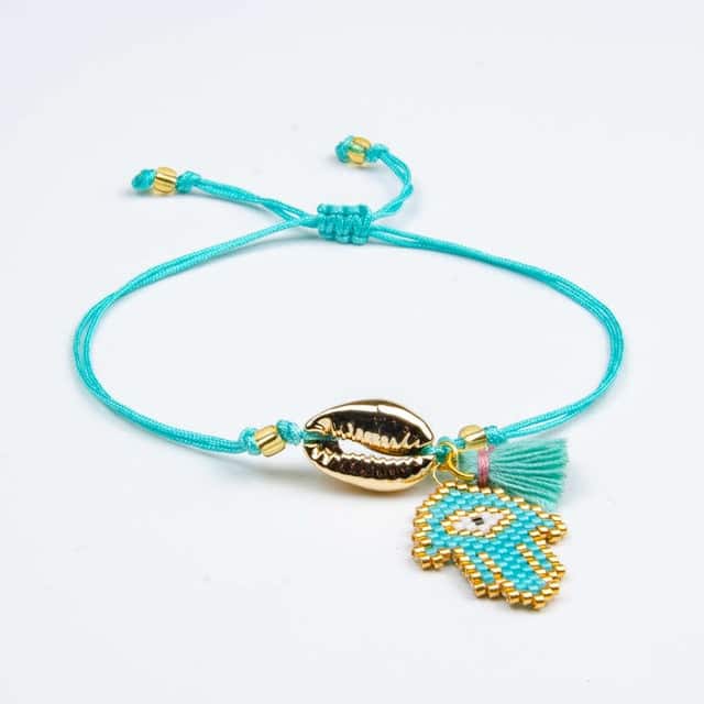 Bracciale Conchiglie Cauri D'Oro Mano Di Fatima Turchese