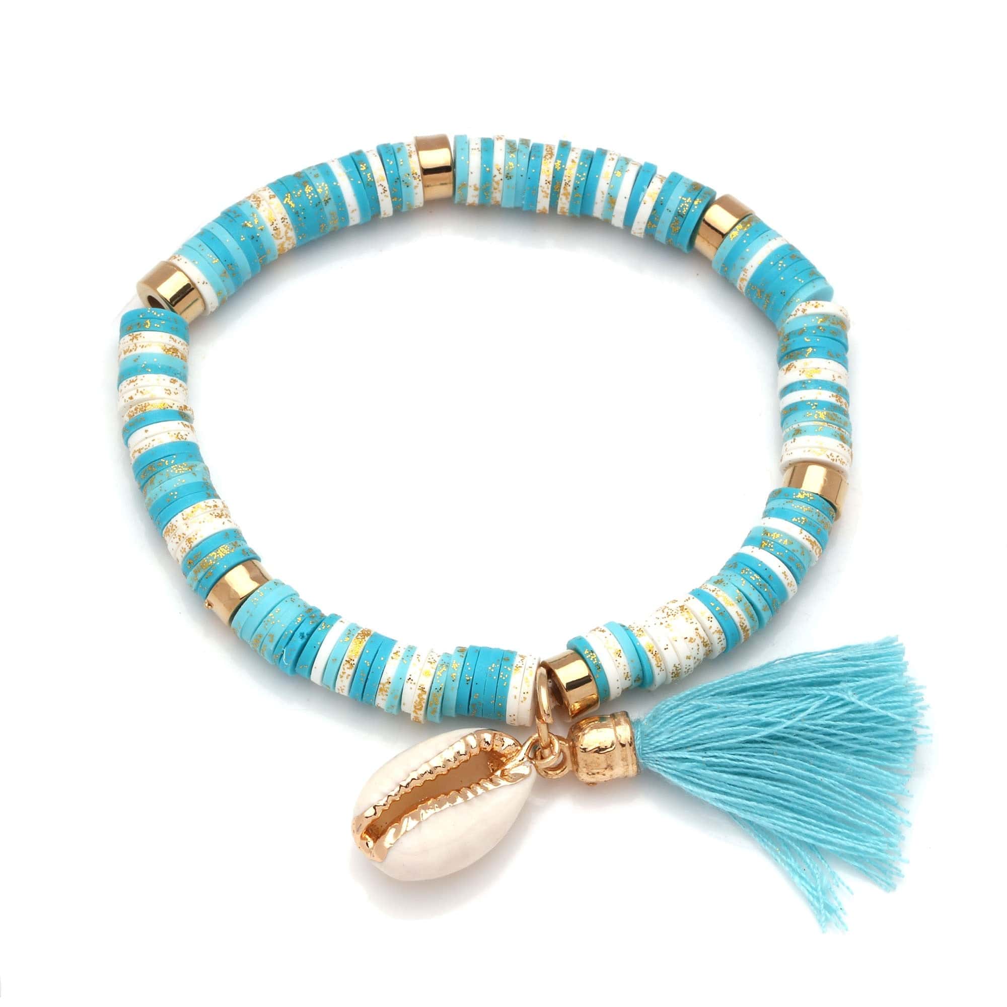 Bracciale Conchiglie Perle Piane Turchese E Cauri