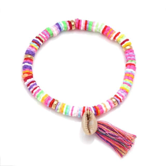 Bracciale Conchiglie Perle Piane Rosa E Cauri
