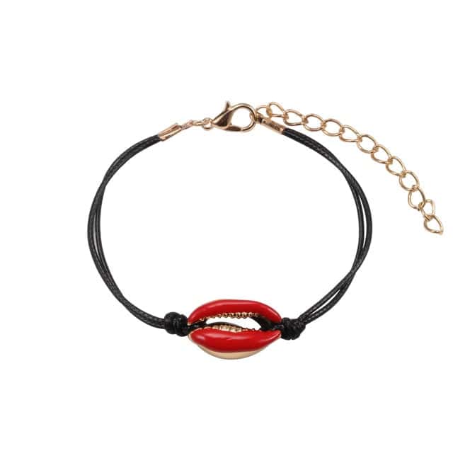 Bracciale Conchiglie Cauri Rossi Corda Nera