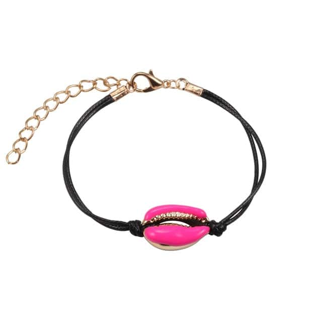 Bracciale Conchiglie Cauri Rosa Corda Nera