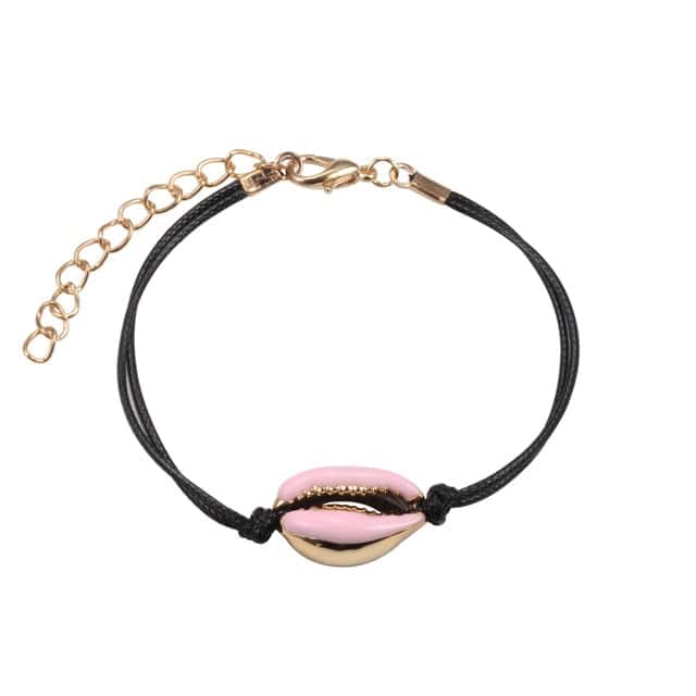 Bracciale Conchiglie Cauri Rosa Chiaro Corda Nera