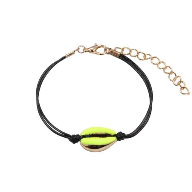 Bracciale Conchiglie Cauri Verdi Corda Nera