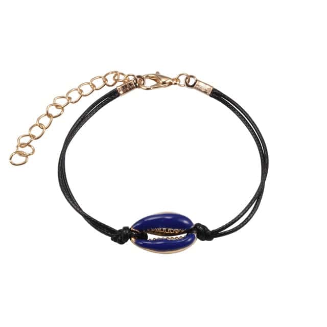Bracciale Conchiglie Cauri Blu Notte Corda Nera