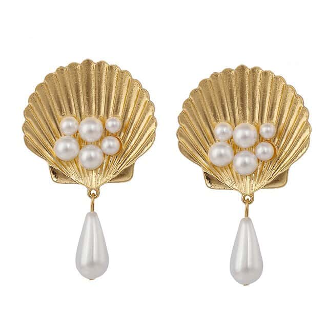 Orecchini Conchiglia Oro E Perle