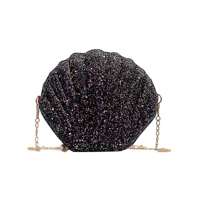 Borsa Conchiglia Nero Scintillante